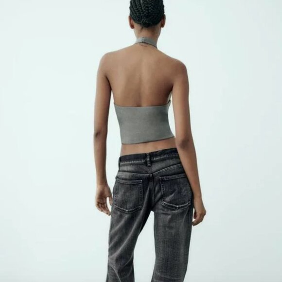 NWT ZARA TIE HALTER TOP GRAY - Picture 6 of 8